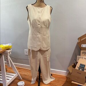 DISSH Cream High-Waist Pleated Wide-Leg Trousers and matching vest